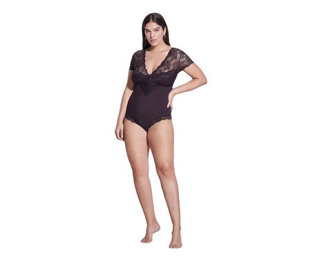 Body Modelador em Renda e Microfibra Roxo Petúnia - M | Westwing