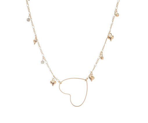 Colar Gold Elo Fígaro com Corações e Pontos de Luz - 45cm, Prata ou Metálico | WestwingNow