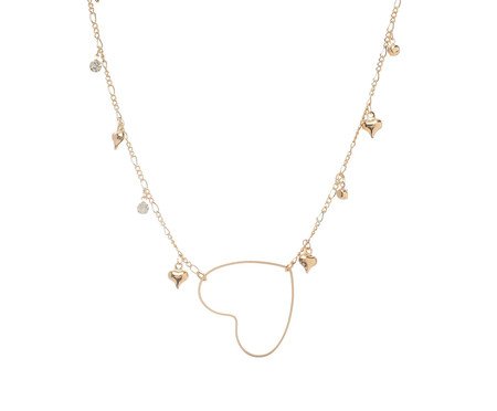 Colar Gold Elo Fígaro com Corações e Pontos de Luz - 45cm | Westwing