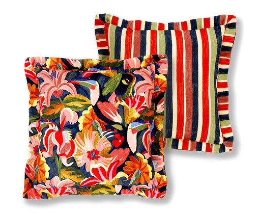 Capa de Almofada Dupla Face Floral e Listras, multicolor | WestwingNow