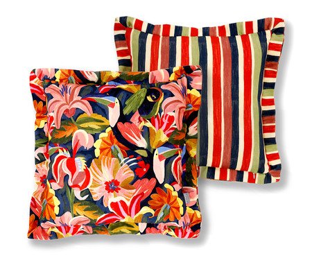 Capa de Almofada Dupla Face Floral e Listras | Westwing