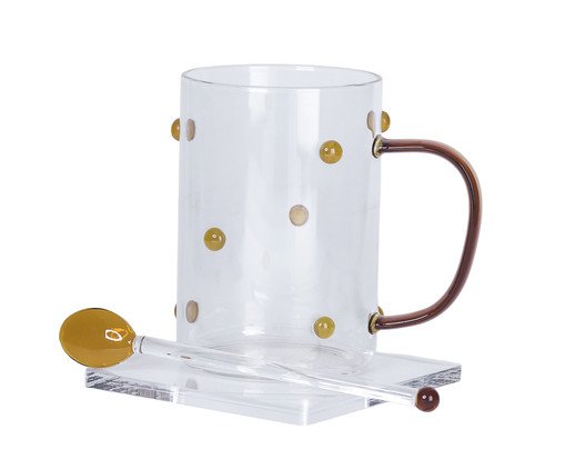 Caneca Ambar com Colher e Pires, Ambar | WestwingNow