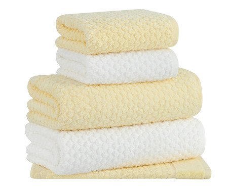 Jogo de Toalha Poás Air Amarelo e Off-White - 5 Pçs | Westwing
