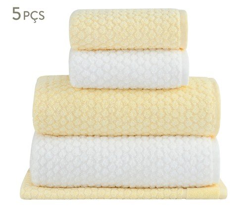 Jogo de Toalha Poás Air Amarelo e Off-White - 5 Pçs, multicolor | WestwingNow