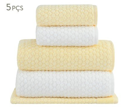 Jogo de Toalha Poás Air Amarelo e Off-White - 5 Pçs | Westwing