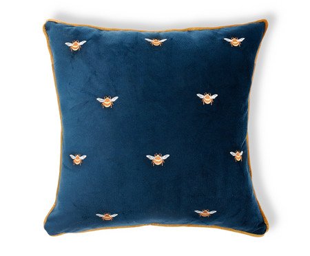 Capa de Almofada Bordada com Vivo Abelhas Azul Marinho | Westwing