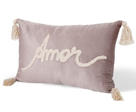 Capa de Almofada Bordada Amor Rosa Acizentado | Westwing