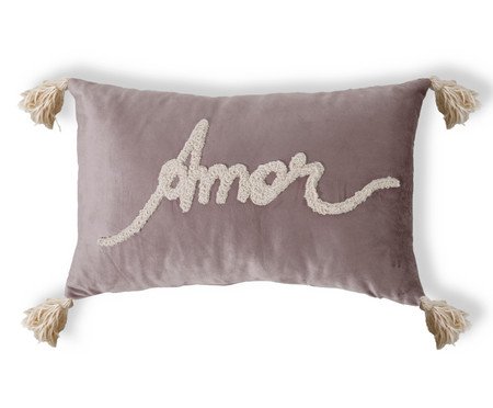 Capa de Almofada Bordada Amor Rosa Acizentado | Westwing