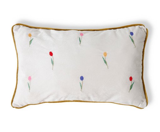Capa de Almofada Bordada com Vivo Beatriz Off White, Off White | WestwingNow