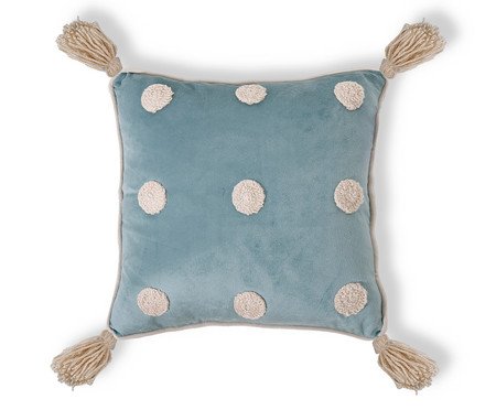 Capa de Almofada Bordada com Vivo e Tassels Poás Azul | Westwing