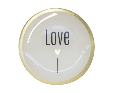 Prato Porta-Objeto Love Branco e Dourado - 13 cm | Westwing