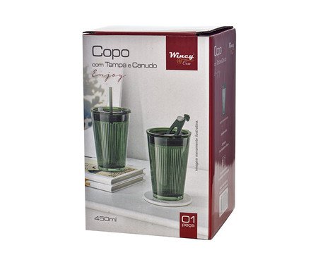 Copo com Tampa e Canudo Enjoy Verde - 450 ml | Westwing