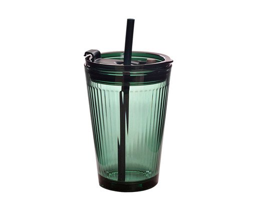 Copo com Tampa e Canudo Enjoy Verde - 450 ml, green | WestwingNow