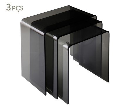 Jogo de 3 Mesas Laterais Auri Fumê