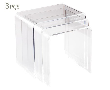 Jogo de 3 Mesas Laterais Noa Transparente
