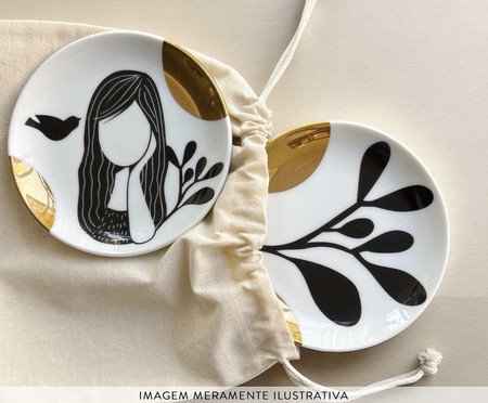 Jogo de Pratos Decorativos em Porcelana Menina Pensadeira | Westwing