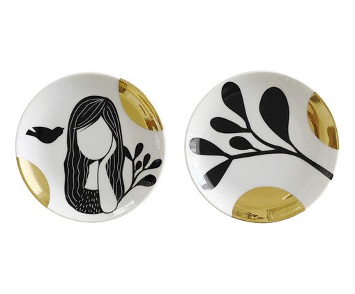 Jogo de Pratos Decorativos em Porcelana Menina Pensadeira, multicolor | WestwingNow
