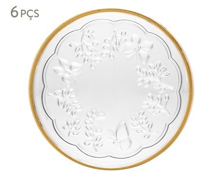 Jogo de Pratos Decorativos com Fio Dourado New Butterfly | Westwing