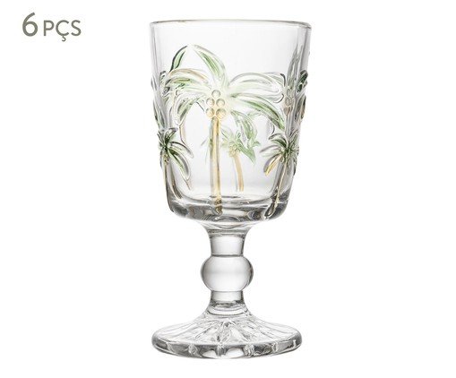 Jogo de Taças para Água Tropical Palm Hand Painting, transparent | WestwingNow