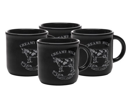 Jogo de Canecas Cremy Milk Preto | Westwing