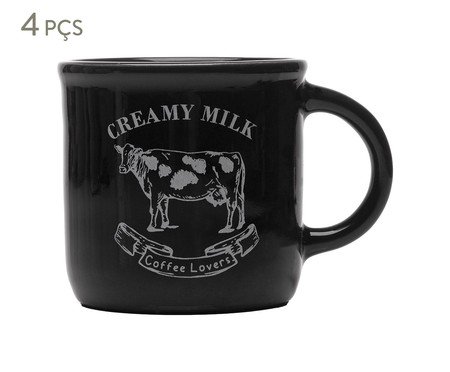 Jogo de Canecas Cremy Milk Preto | Westwing