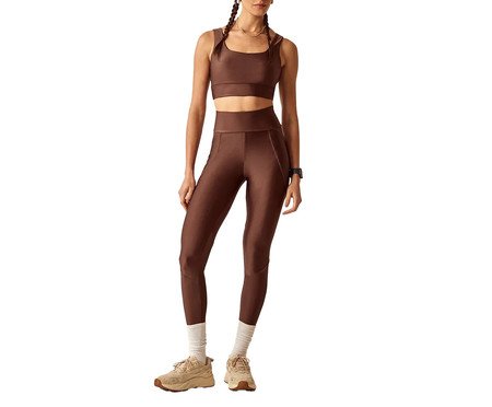 Calça Legging Recortes com Bolso - Marrom Wood