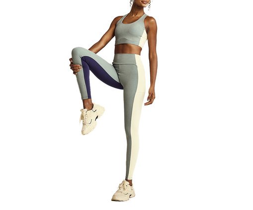 Calça Legging Blocada com Bolso - Tri Azul /Verde Shark/Off-White, multicolor | WestwingNow