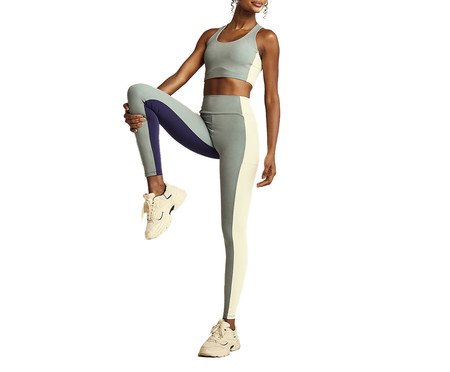 Calça Legging Blocada com Bolso - Tri Azul /Verde Shark/Off-White