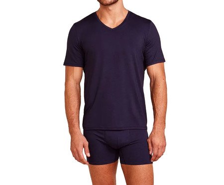 Camiseta Maculina Manga Curta Gola V Em Viscose - Azul Marinho Indigo | Westwing