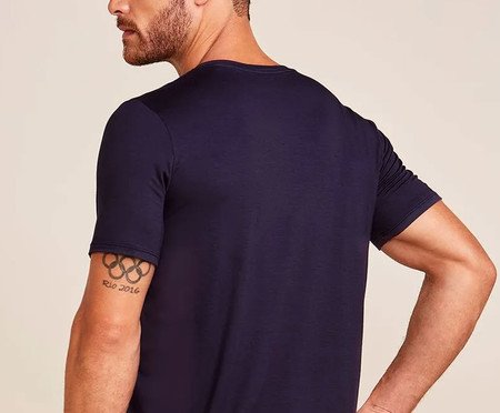 Camiseta Maculina Manga Curta Gola V Em Viscose - Azul Marinho Indigo | Westwing