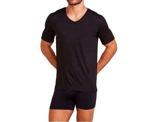 Camiseta Maculina Manga Curta Gola V Em Viscose - Preto, multicolor | WestwingNow