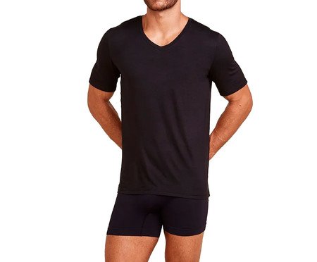 Camiseta Maculina Manga Curta Gola V Em Viscose - Preto | Westwing