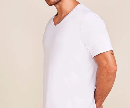 Camiseta Maculina Manga Curta Gola V Em Viscose - Branco | Westwing