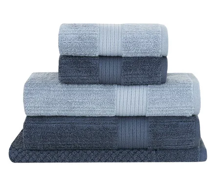 Jogo de Toalhas Fio Penteado Canelado Banho Azul | Westwing