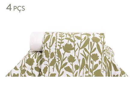 Jogo de Lençol Floral Artsy Verde Oliveira 200 Fios | Westwing