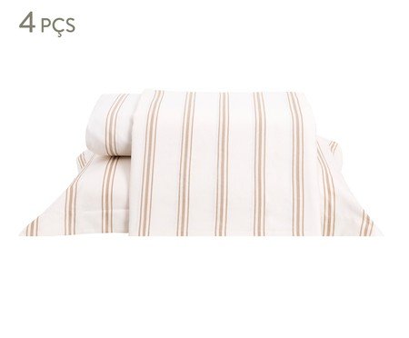 Jogo de Lençol Listras Capri Bege Avelã 200 Fios