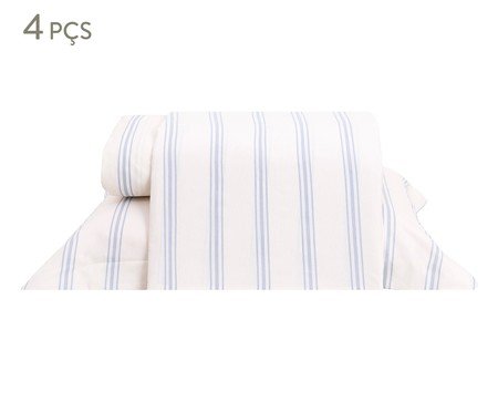 Jogo de Lençol Listras Capri Azul Hortênsia 200 Fios | Westwing