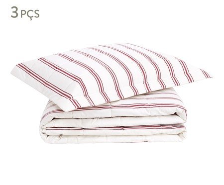 Jogo de Cobre-Leito Listras Capri Vermelho 200 Fios | Westwing