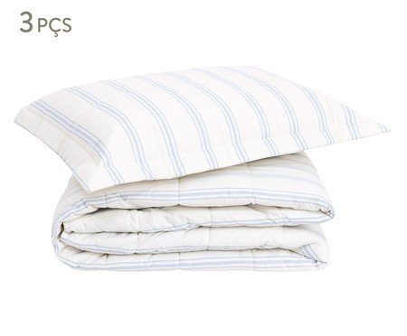 Jogo de Cobre-Leito Listras Capri Azul Hortênsia 200 Fios