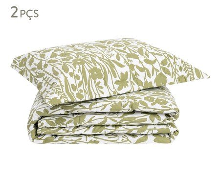 Jogo de Cobre-Leito Floral Artsy Verde Oliveira 200 Fios | Westwing