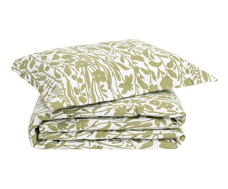 Jogo de Cobre-Leito Floral Artsy Verde Oliveira 200 Fios | Westwing