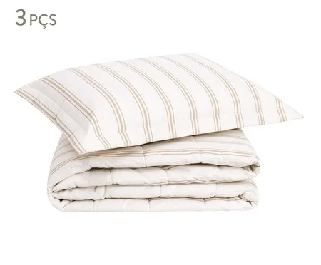 Jogo de Cobre-Leito Listras Capri Bege Avelã 200 Fios | Westwing
