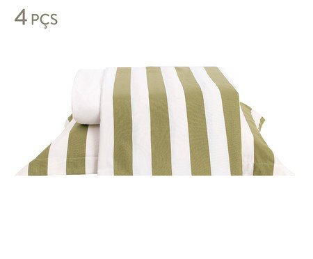 Jogo de Lençol Listras Bold Verde Oliveira 200 Fios | Westwing