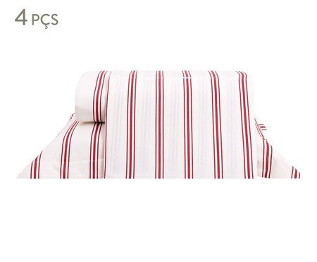 Jogo de Lençol Listras Capri Vermelho 200 Fios