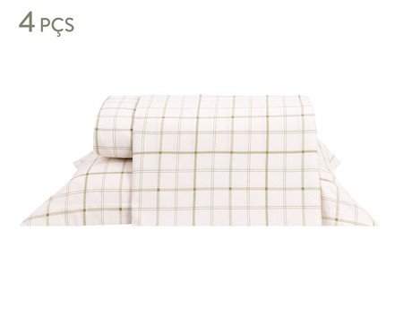 Jogo de Lençol Xadrez Siena Verde Oliveira 200 Fios | Westwing