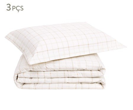 Jogo de Cobre-Leito Xadrez Siena Bege Avelã 200 Fios