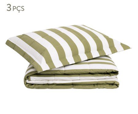 Jogo de Cobre-Leito Listras Bold Verde Oliveira 200 Fios | Westwing