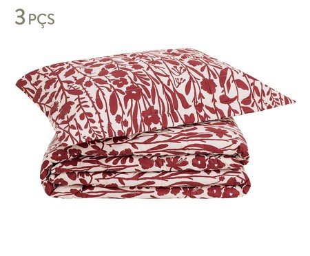 Jogo de Cobre-Leito Floral Artsy Vermelho 200 Fios | Westwing