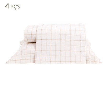 Jogo de Lençol Xadrez Siena Bege Avelã 200 Fios