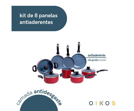 Jogo de Panelas com Antiaderentes Oikos Vermelho | Westwing
